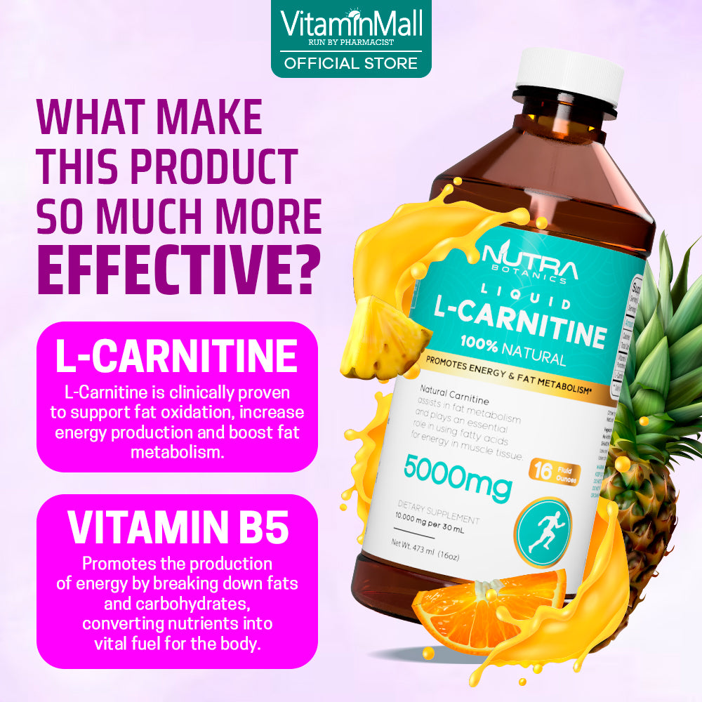 Nutra Botanics Liquid L-Carnitine 5000mg - Liquid Fat Burner - 473ml