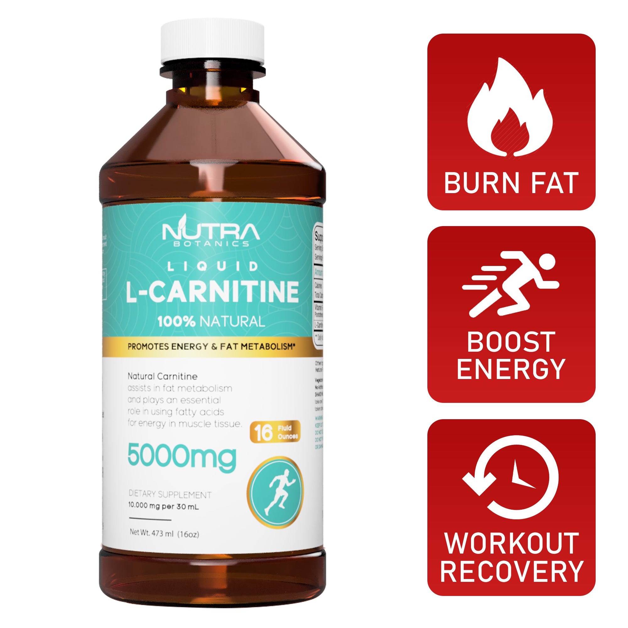 Nutra Botanics Liquid L-Carnitine 5000mg - Liquid Fat Burner - 473ml