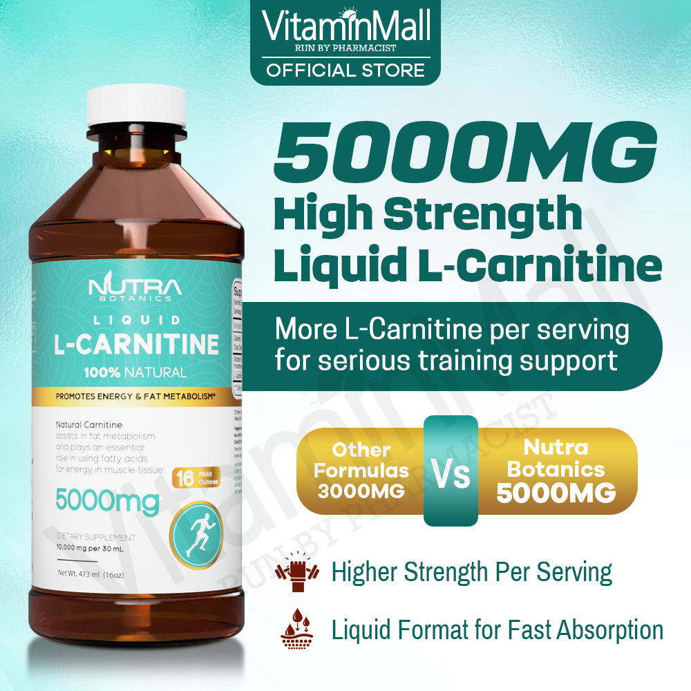 Nutra Botanics Liquid L-Carnitine 5000mg - Liquid Fat Burner - 473ml