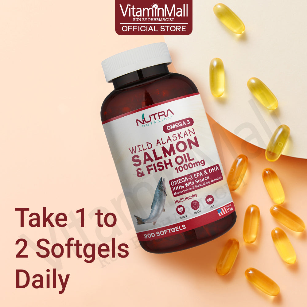 Nutra Botanics Omega 3 Wild Alaskan Salmon & Fish Oil 1000mg – 300 Softgels