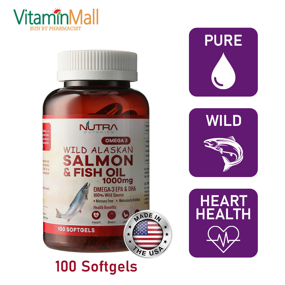 Nutra Botanics Wild Alaskan Omega 3 Salmon Fish Oil - 1000mg