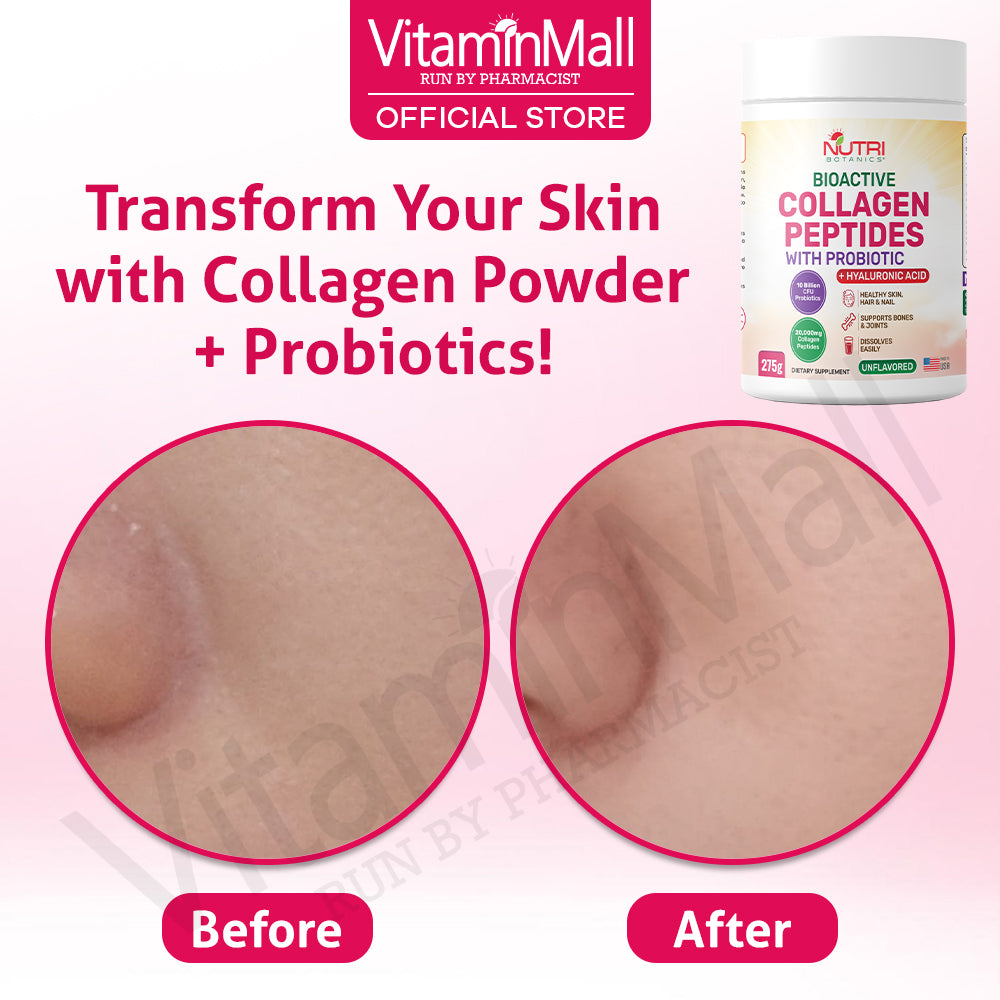 Nutri Botanics Bioactive Collagen Peptides Powder with Probiotic + Hyaluronic Acid – 275g