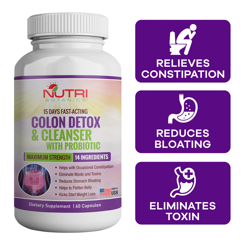 Nutri Botanics Colon Detox & Cleanser with Probiotics for Weight Loss – 60 Detox Capsules