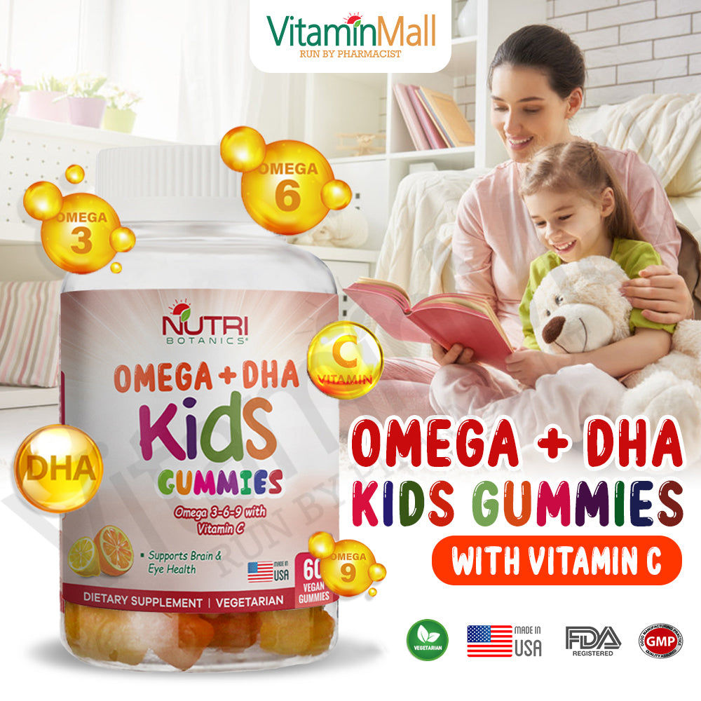 Nutri Botanics Vegetarian Kids Omega + DHA Gummies with Vitamin C – 60 Gummies