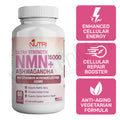 Nutri Botanics NMN + 15000 Ashwagandha Anti Aging Supplement - 60 Veggie Capsules