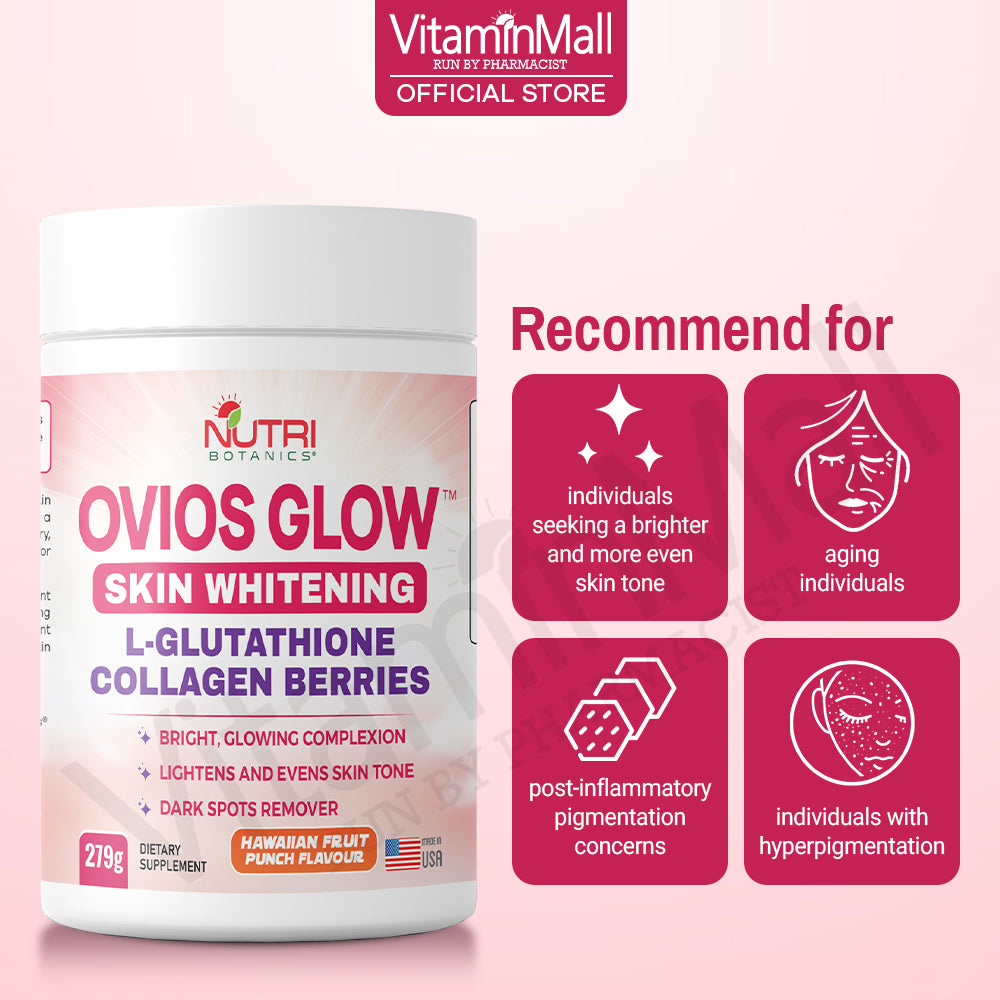 Ovios Glow Skin Whitening Collagen Glutathione Supplement - Skin Brightening 1000mg L Glutathione with Berries - 279g
