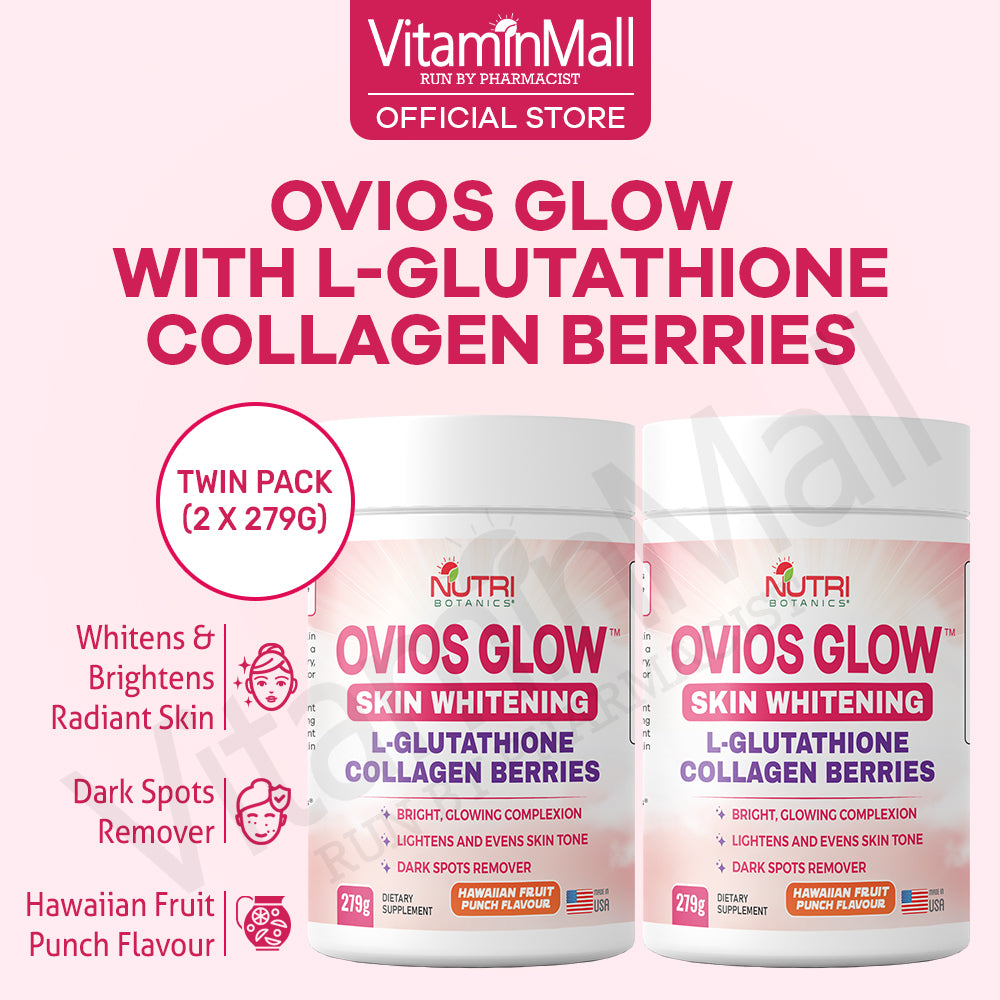 Ovios Glow Skin Whitening Collagen Glutathione Supplement - Skin Brightening 1000mg L Glutathione with Berries - 279g
