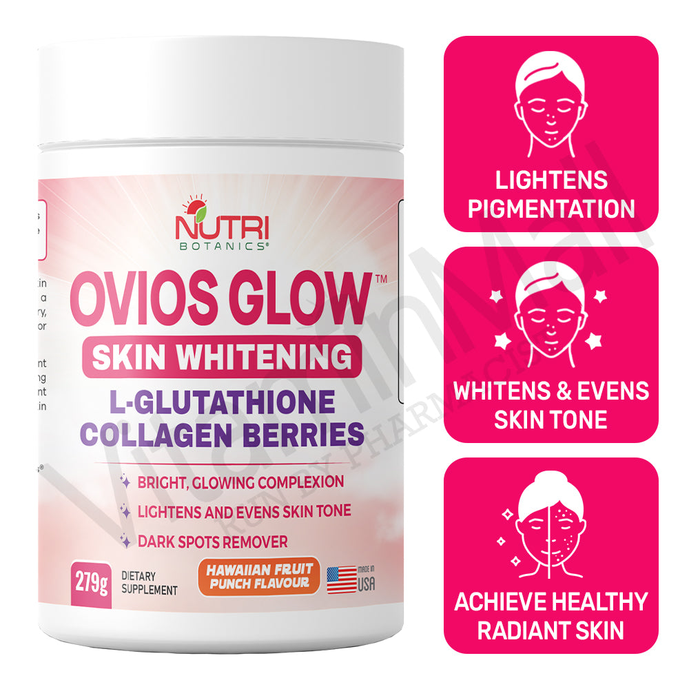 Ovios Glow Skin Whitening Collagen Glutathione Supplement - Skin Brightening 1000mg L Glutathione with Berries - 279g