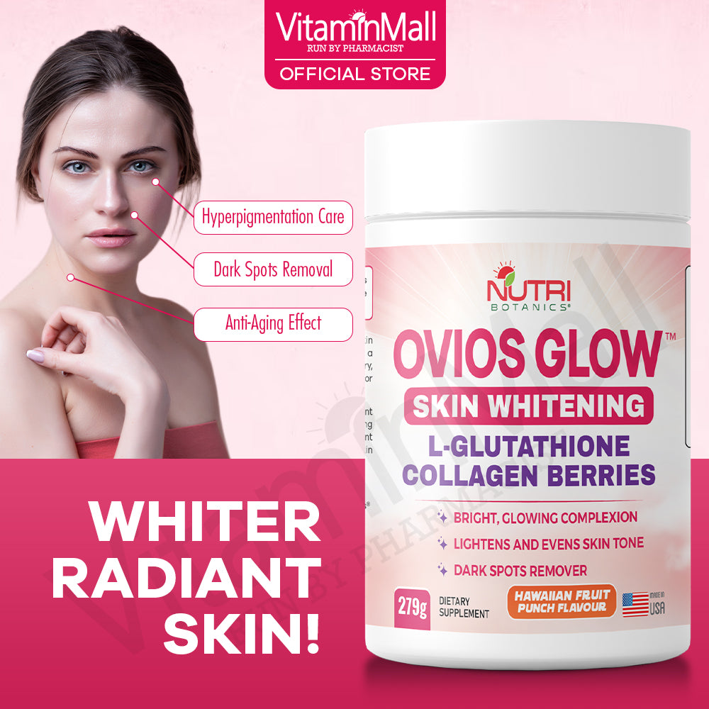 Ovios Glow Skin Whitening Collagen Glutathione Supplement - Skin Brightening 1000mg L Glutathione with Berries - 279g
