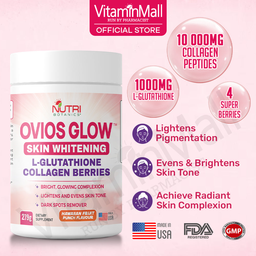 Ovios Glow Skin Whitening Collagen Glutathione Supplement - Skin Brightening 1000mg L Glutathione with Berries - 279g