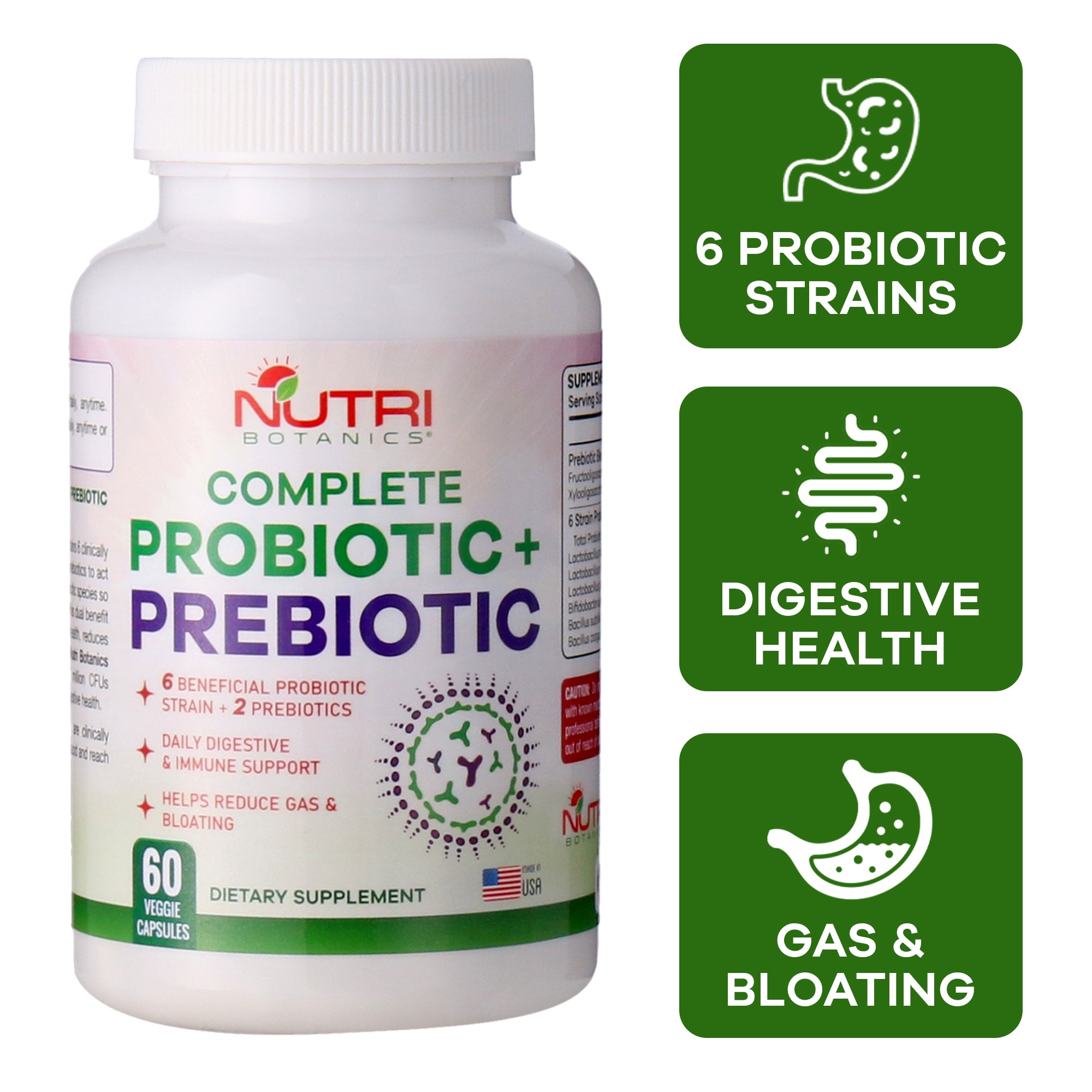 Nutri Botanics Prebiotic + Probiotic Supplement – 60 Veggie Capsules