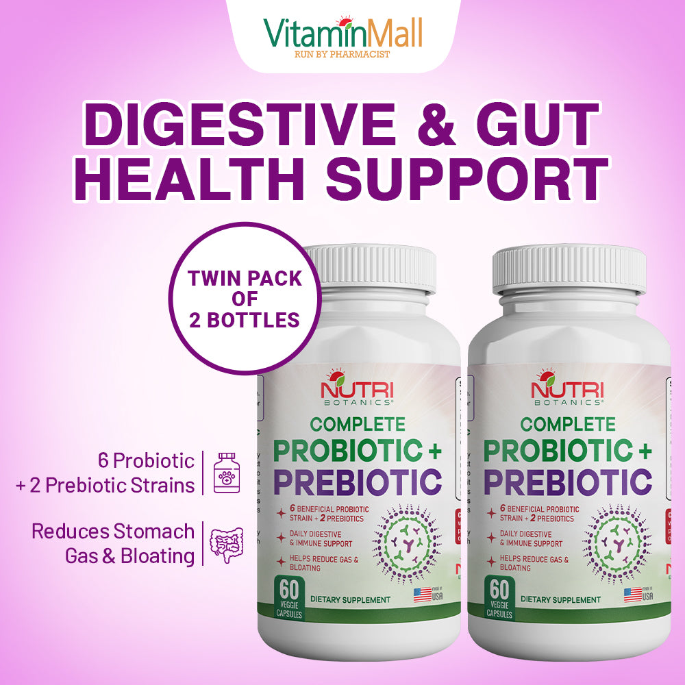 Nutri Botanics Prebiotic + Probiotic Supplement – 60 Veggie Capsules