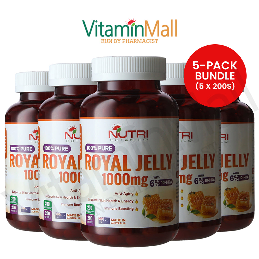 Nutri Botanics Royal Jelly 1000mg with 6% 10-HDA – 200 Softgels