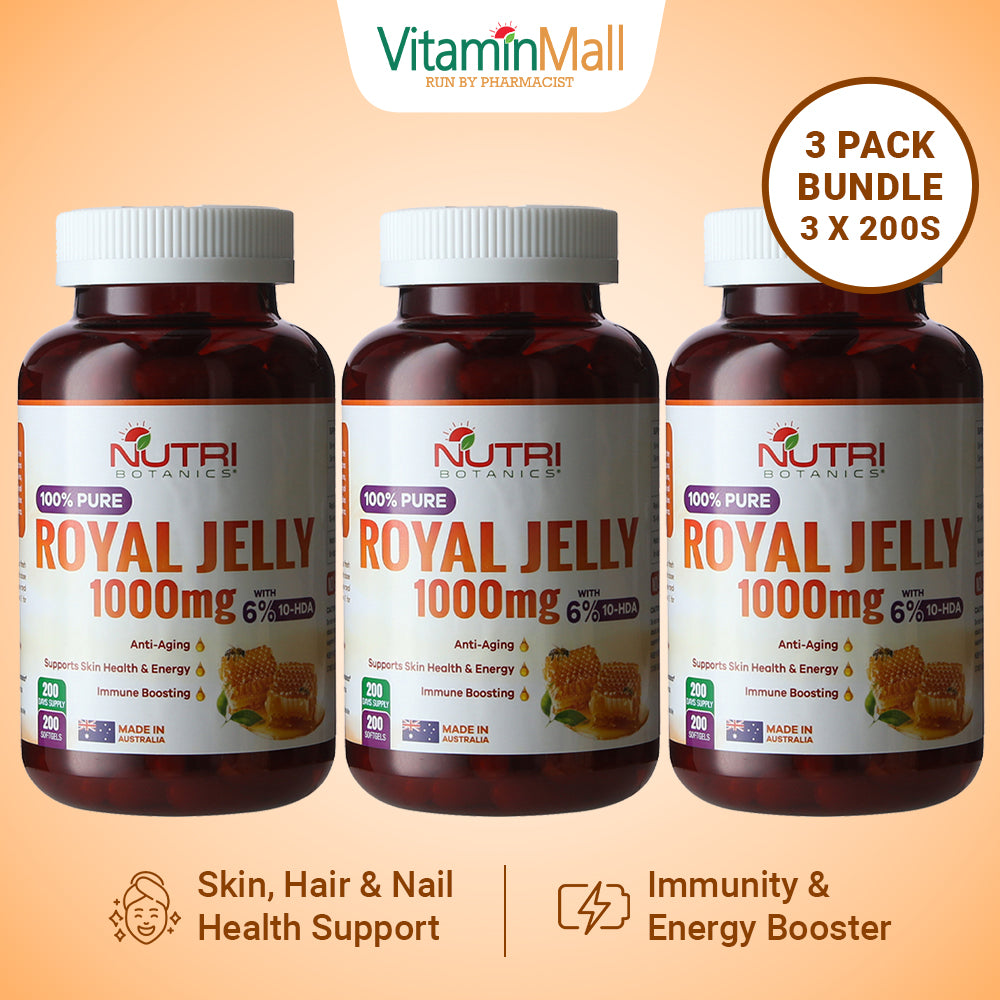 Nutri Botanics Royal Jelly 1000mg with 6% 10-HDA – 200 Softgels