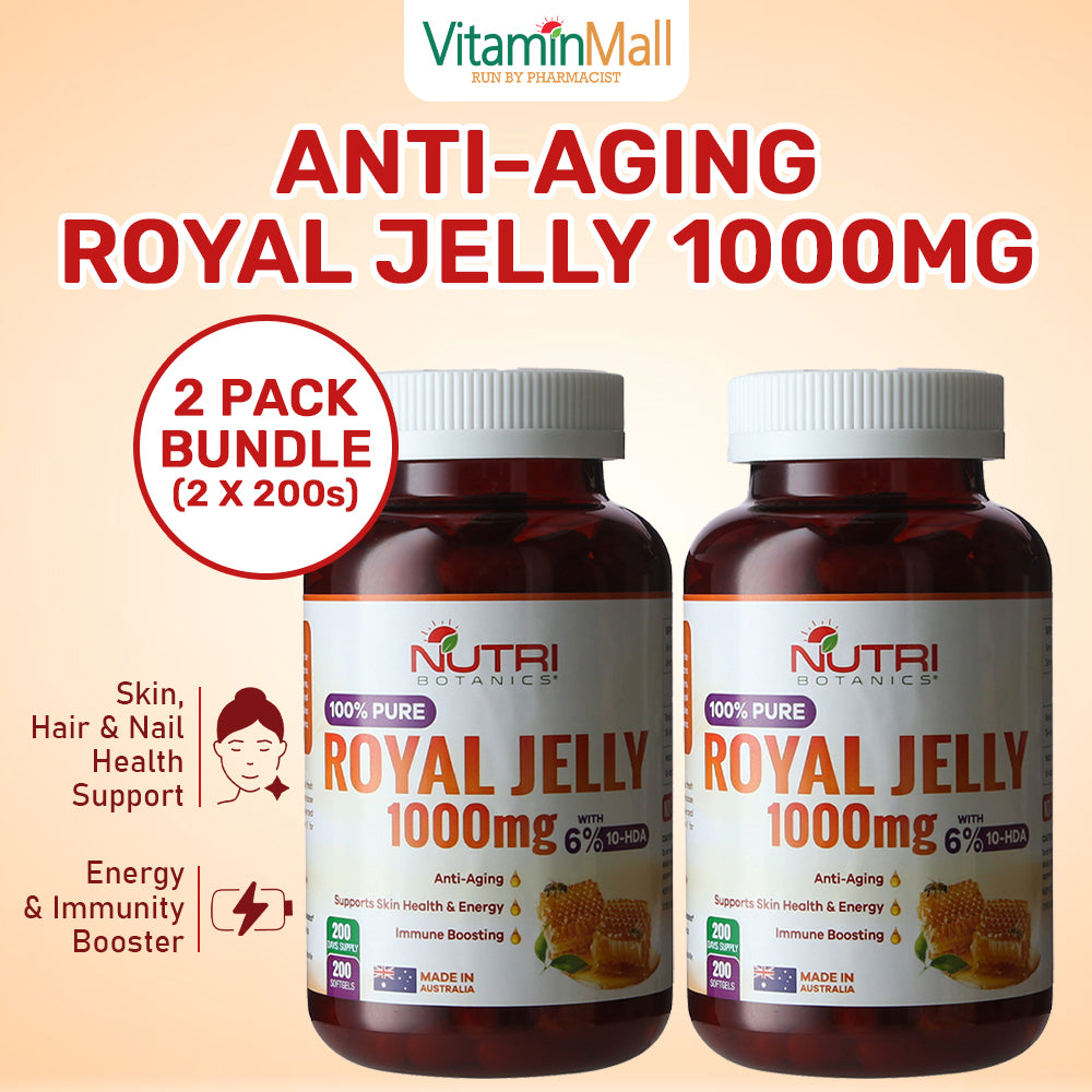 Nutri Botanics Royal Jelly 1000mg with 6% 10-HDA – 200 Softgels