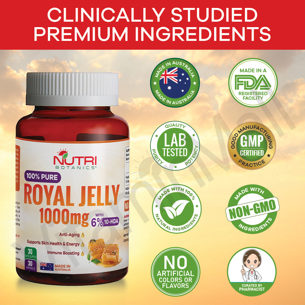 Nutri Botanics Royal Jelly 1000mg with 6% 10-HDA – 30 Softgels