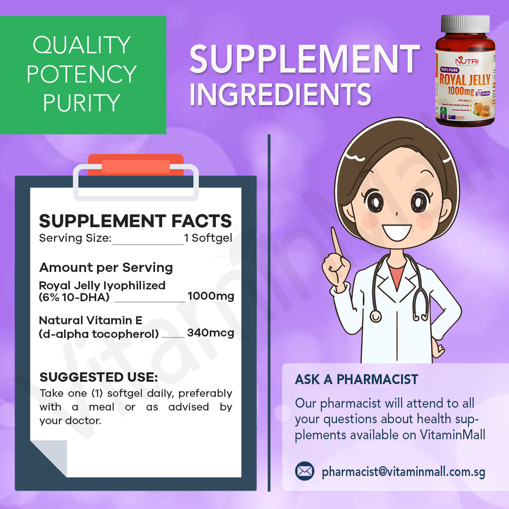 Nutri Botanics Royal Jelly 1000mg with 6% 10-HDA – 30 Softgels