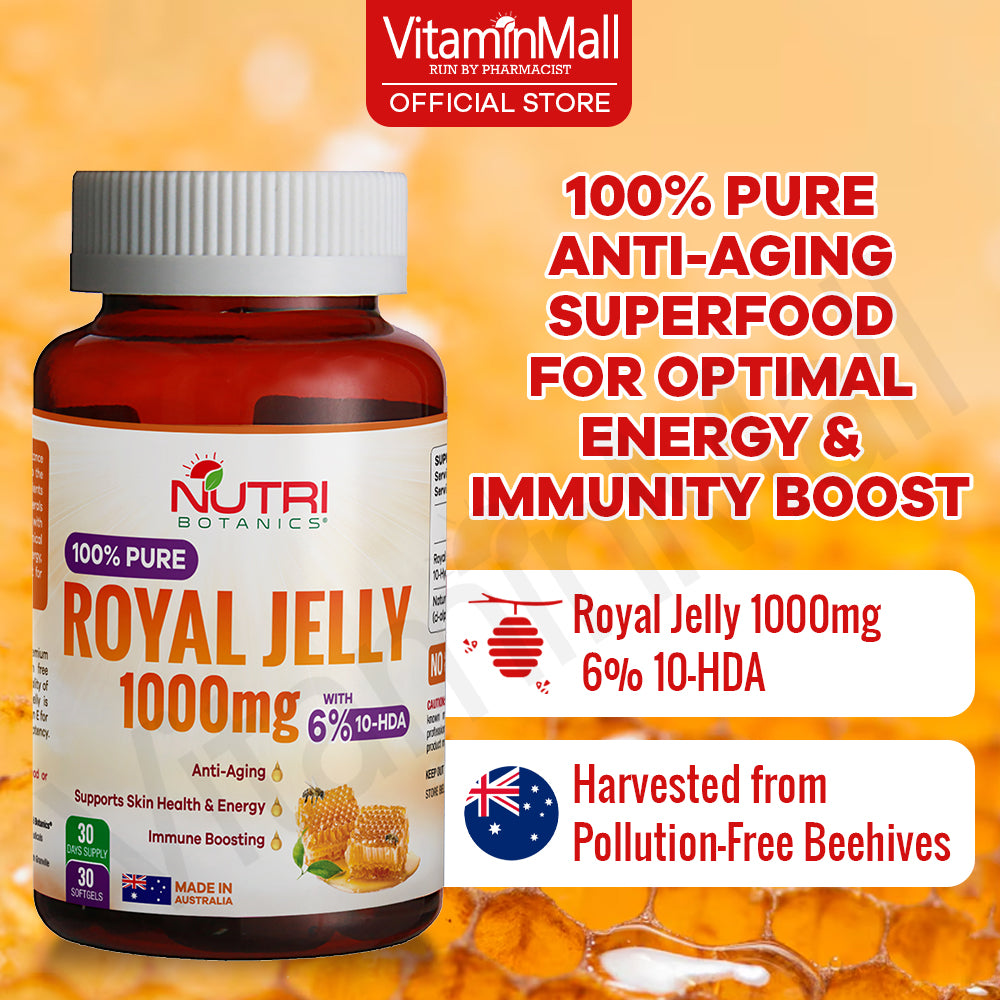 Nutri Botanics Royal Jelly 1000mg with 6% 10-HDA – 30 Softgels