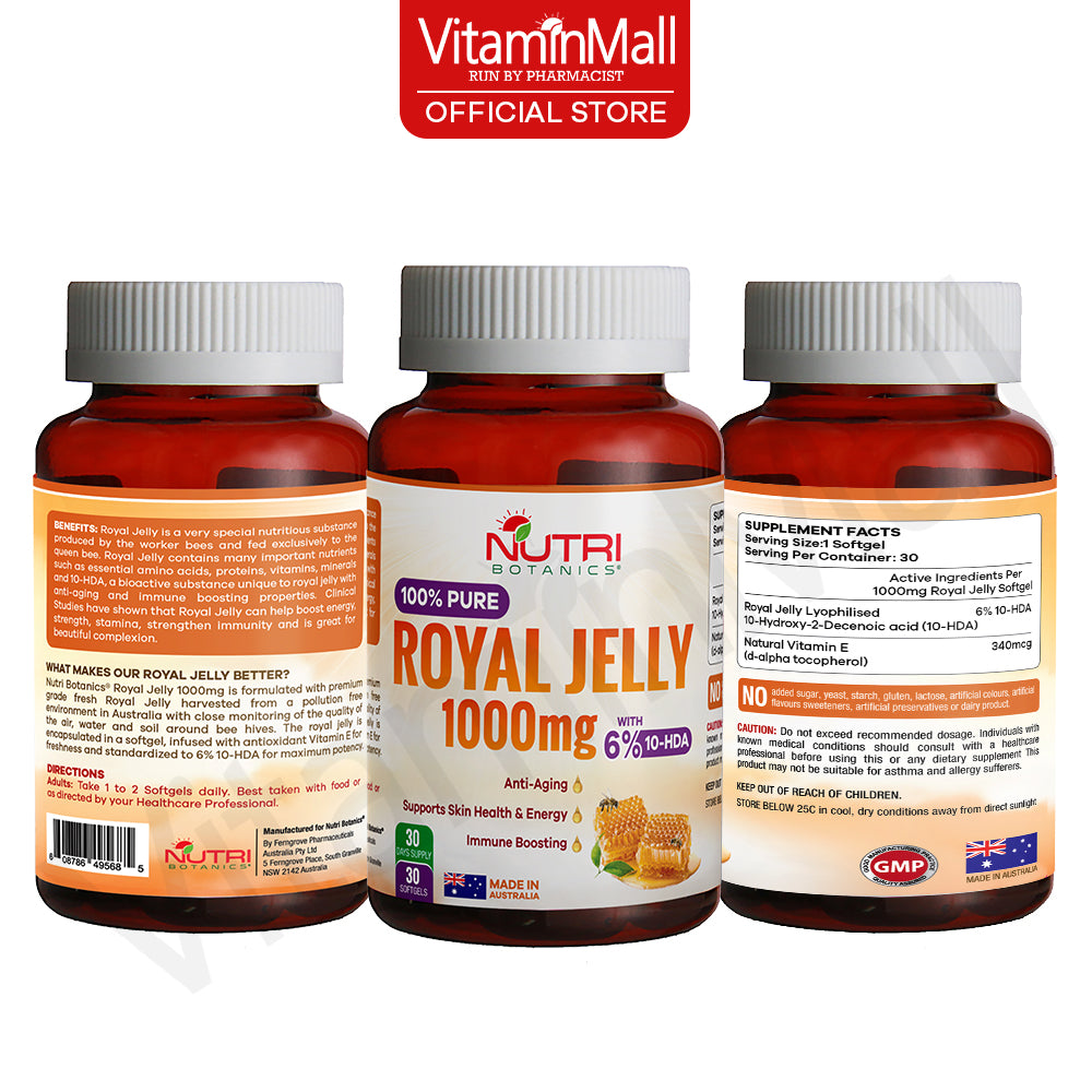 Nutri Botanics Royal Jelly 1000mg with 6% 10-HDA – 30 Softgels