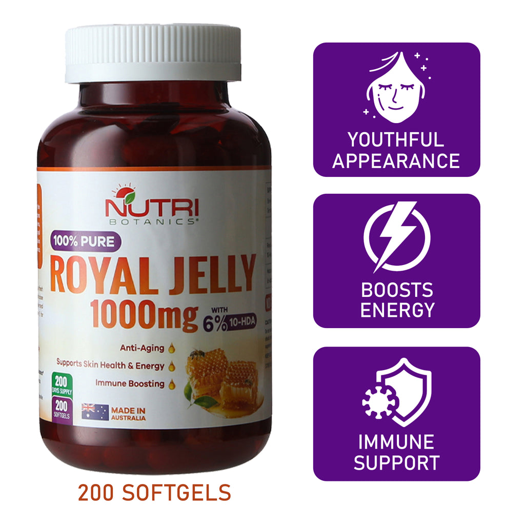 Nutri Botanics Royal Jelly 1000mg with 6% 10-HDA – 200 Softgels