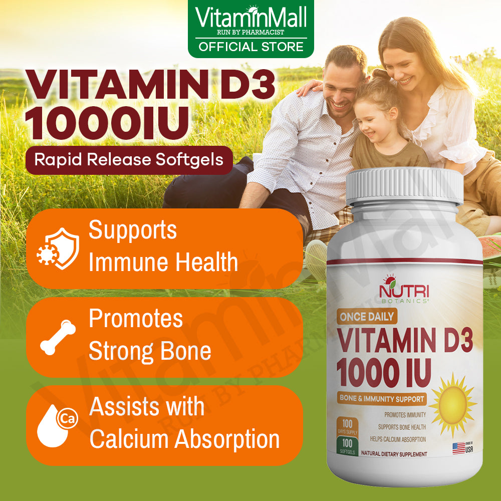 Nutri Botanics Vitamin D3 1000u – 100 Softgel