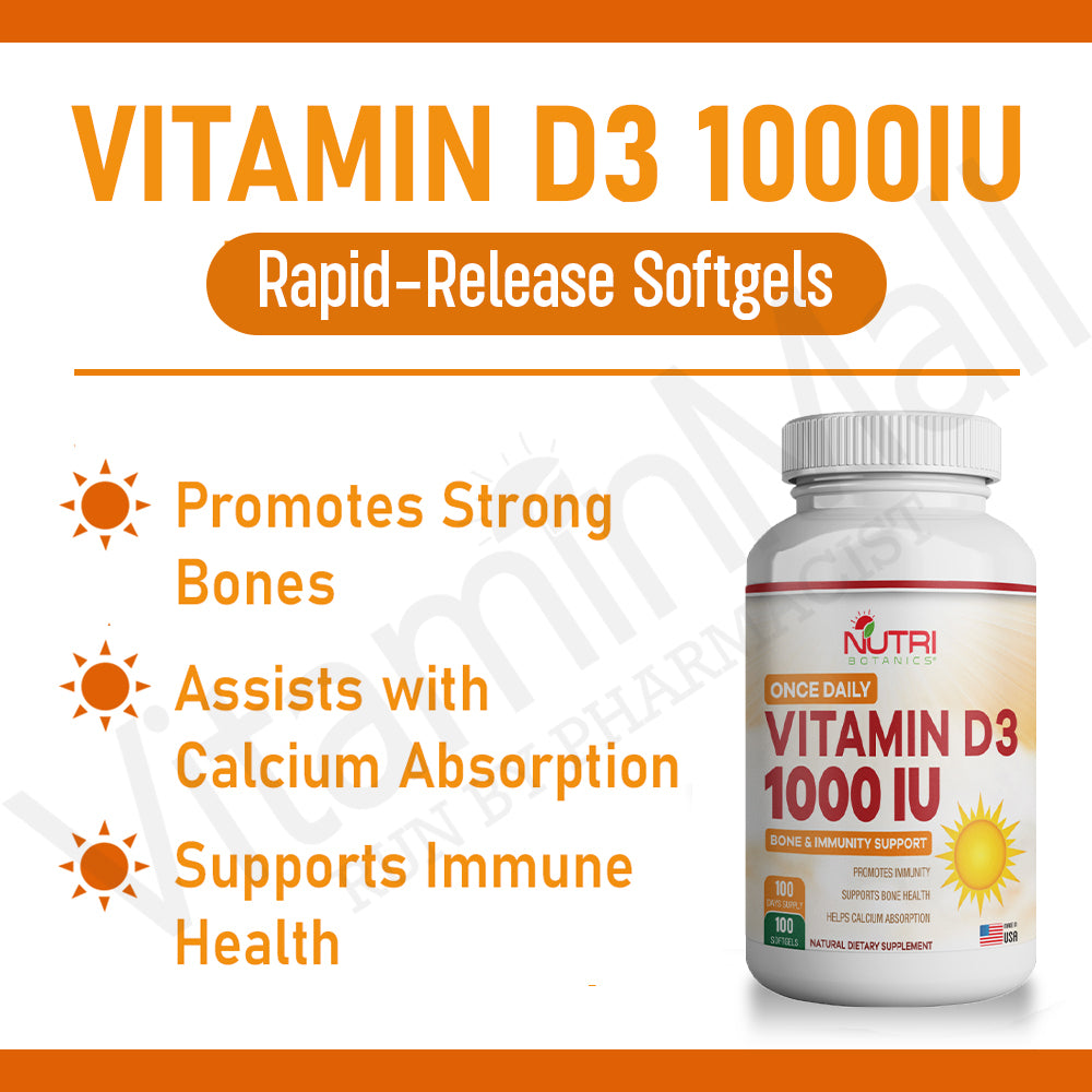 Nutri Botanics Vitamin D3 1000u – 100 Softgel