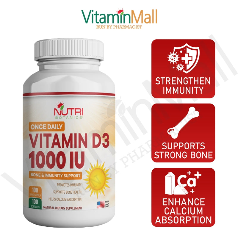 Nutri Botanics Vitamin D3 1000u – 100 Softgel