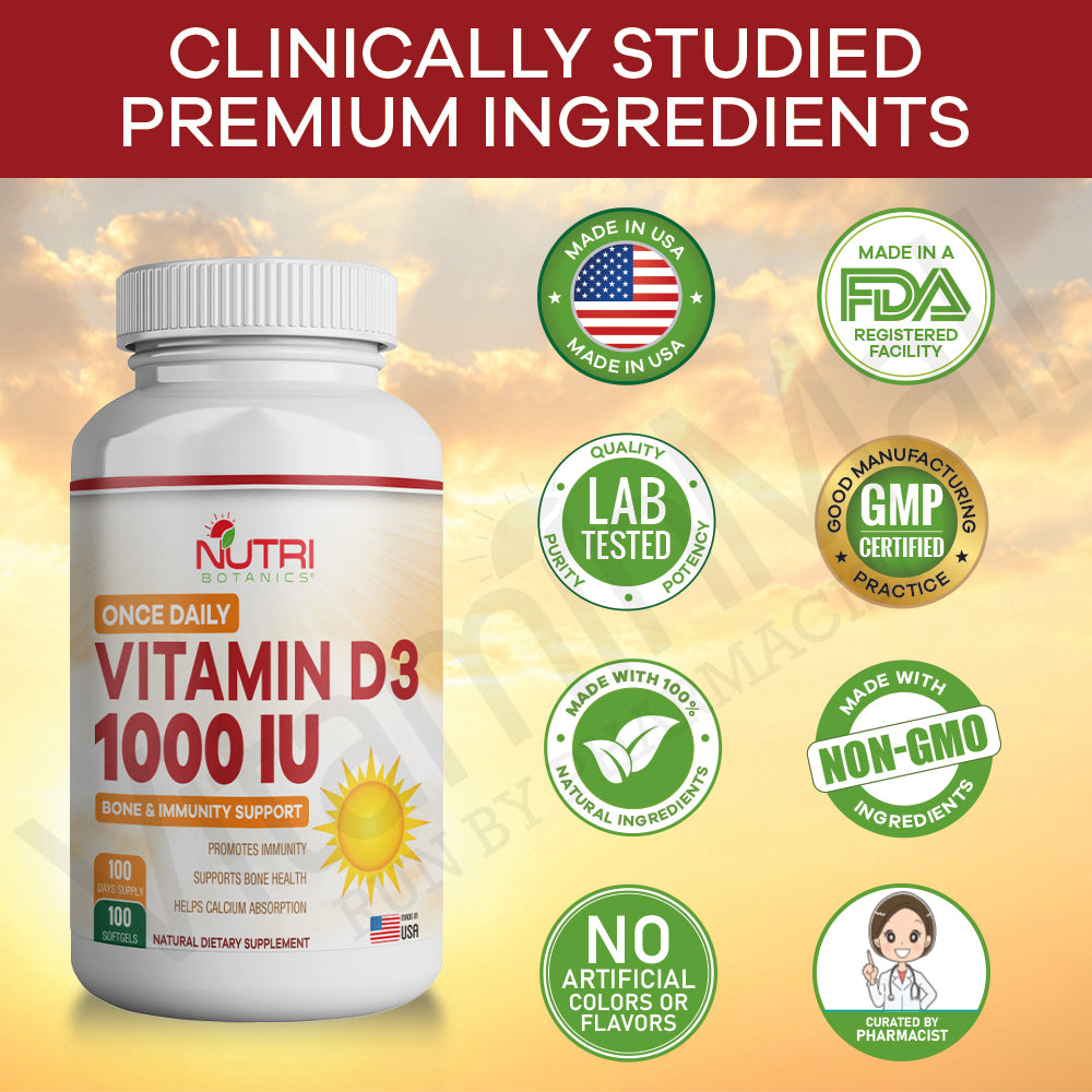Nutri Botanics Vitamin D3 1000u – 100 Softgel