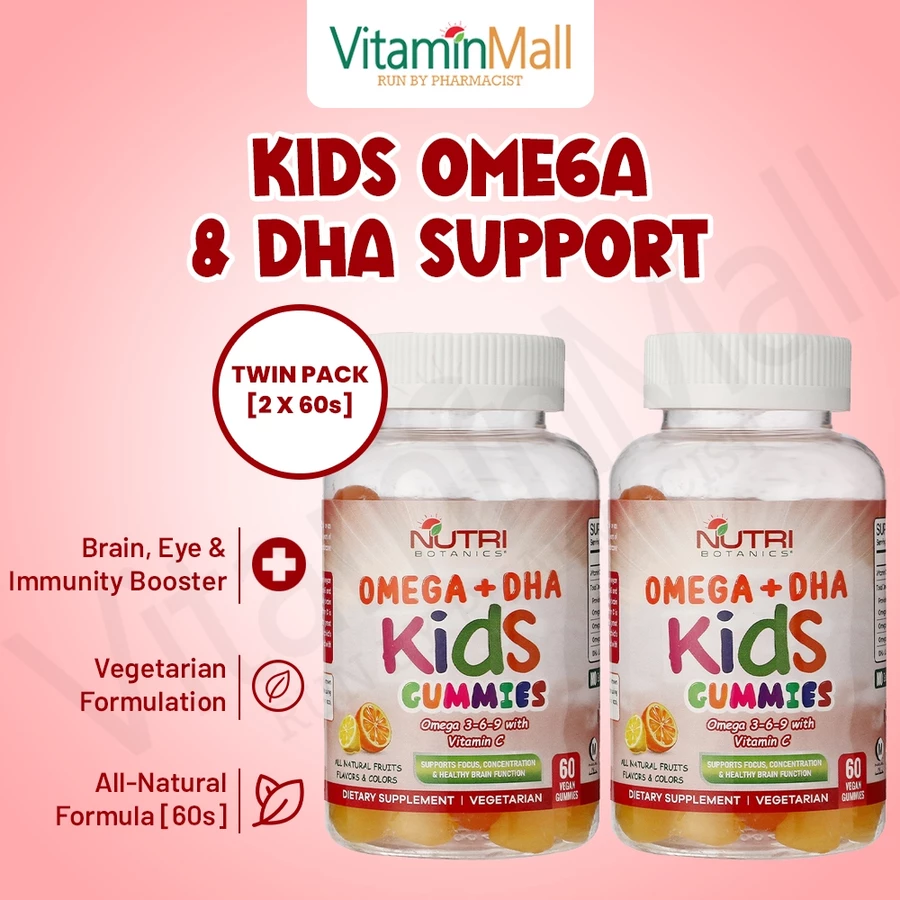 Nutri Botanics Vegetarian Kids Omega + DHA Gummies with Vitamin C – 60 Gummies