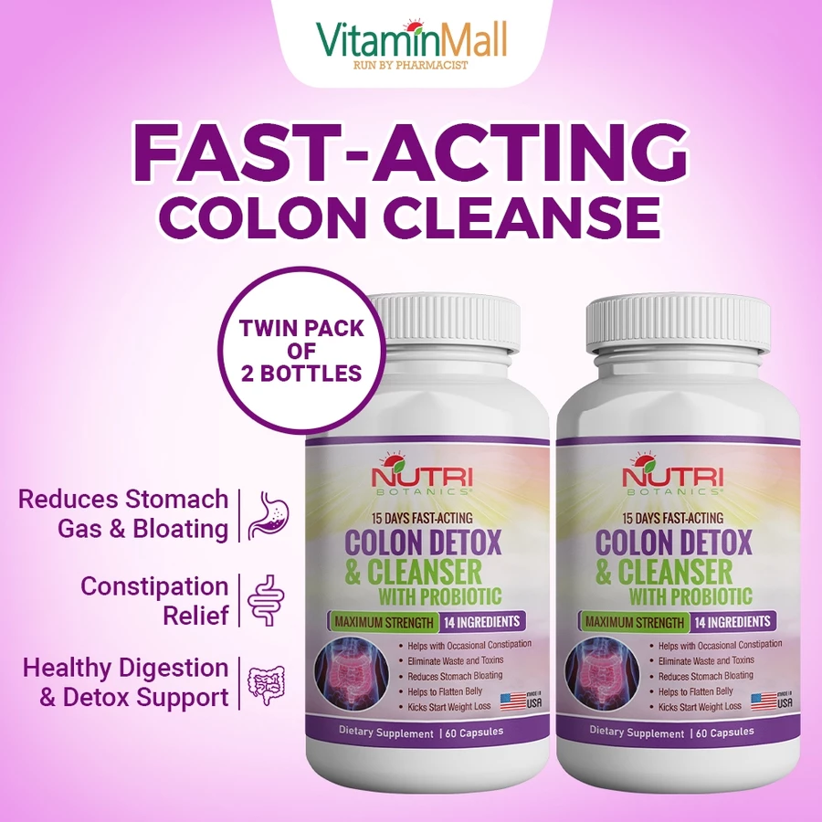 Nutri Botanics Colon Detox & Cleanser with Probiotics for Weight Loss – 60 Detox Capsules