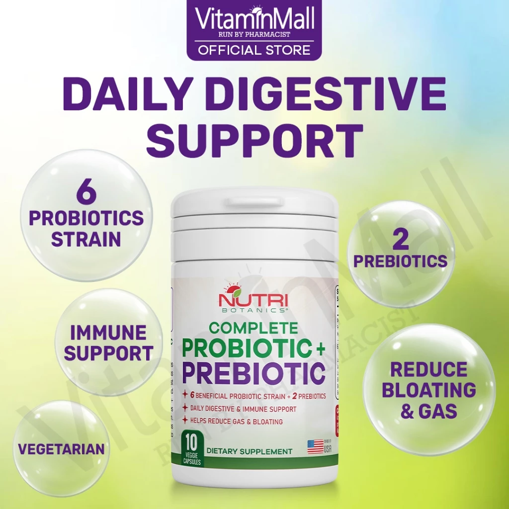 Nutri Botanics Prebiotic + Probiotic Supplement – 10 Veggie Capsules