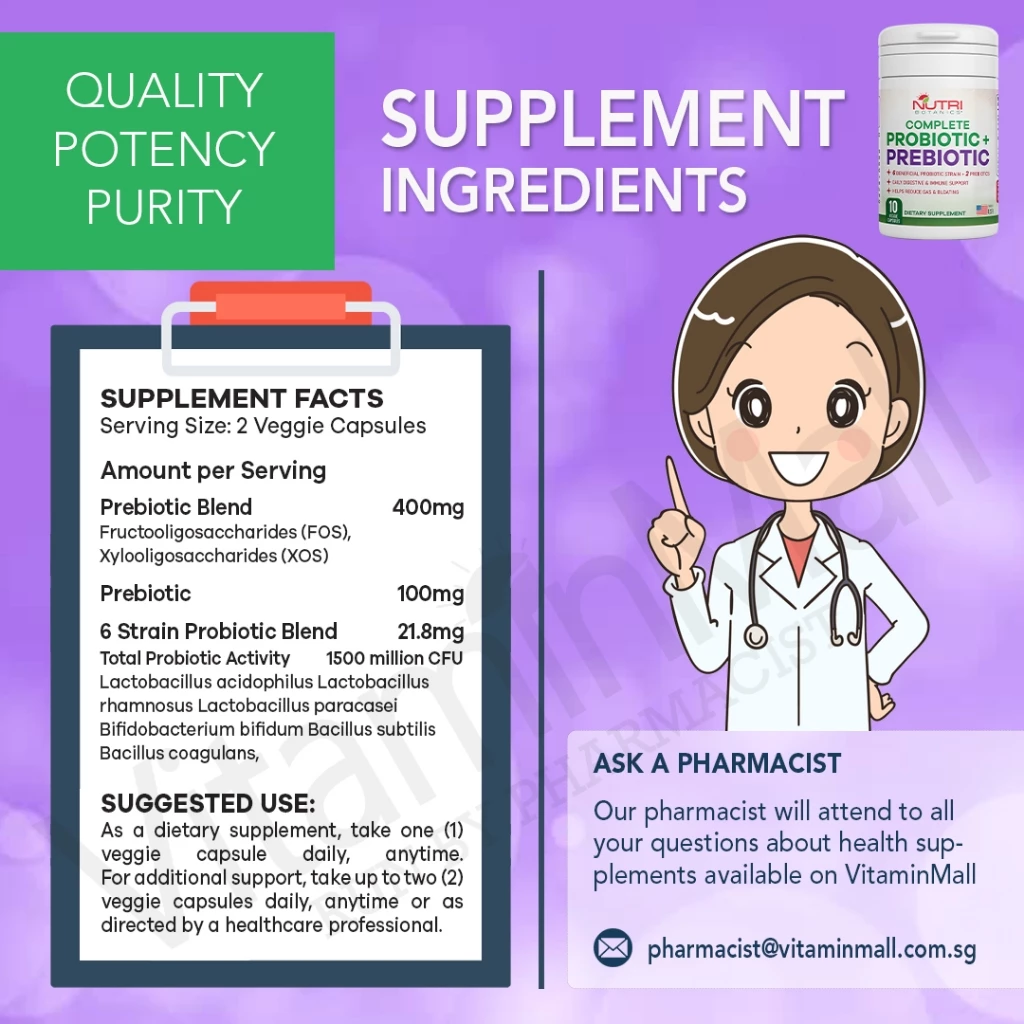 Nutri Botanics Prebiotic + Probiotic Supplement – 10 Veggie Capsules