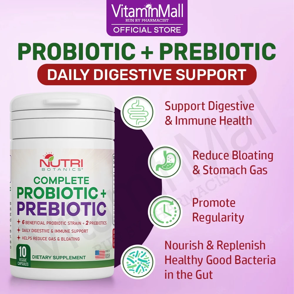 Nutri Botanics Prebiotic + Probiotic Supplement – 10 Veggie Capsules