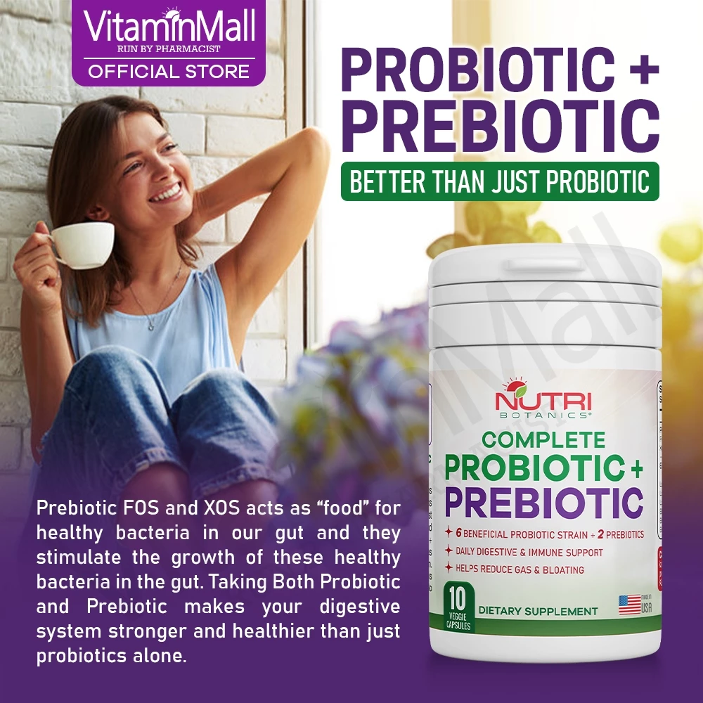 Nutri Botanics Prebiotic + Probiotic Supplement – 10 Veggie Capsules